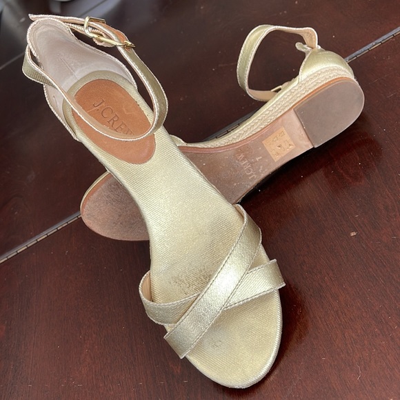 J.Crew - Gold Marina Mini Wedge Espadrille Sandals Shoes size 7 A6576 Rope Soles - Picture 6 of 7